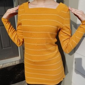 Old Navy Yellow Striped Square Neckline Shirt